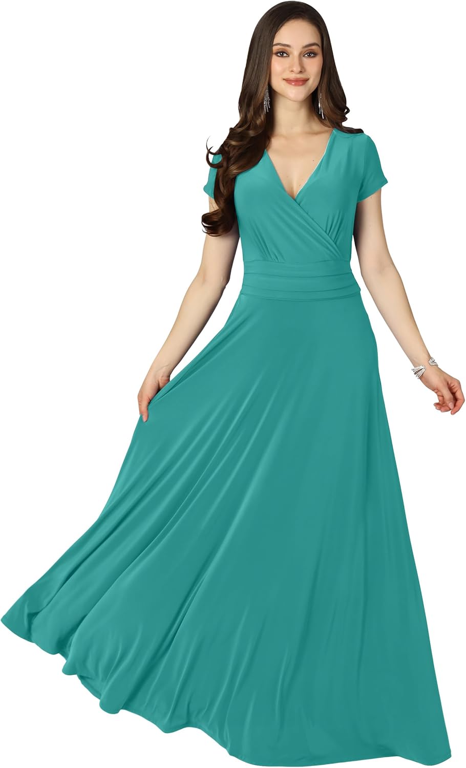 KOH KOH Womens Sexy Cap Short Sleeve V-Neck Flowy Gown