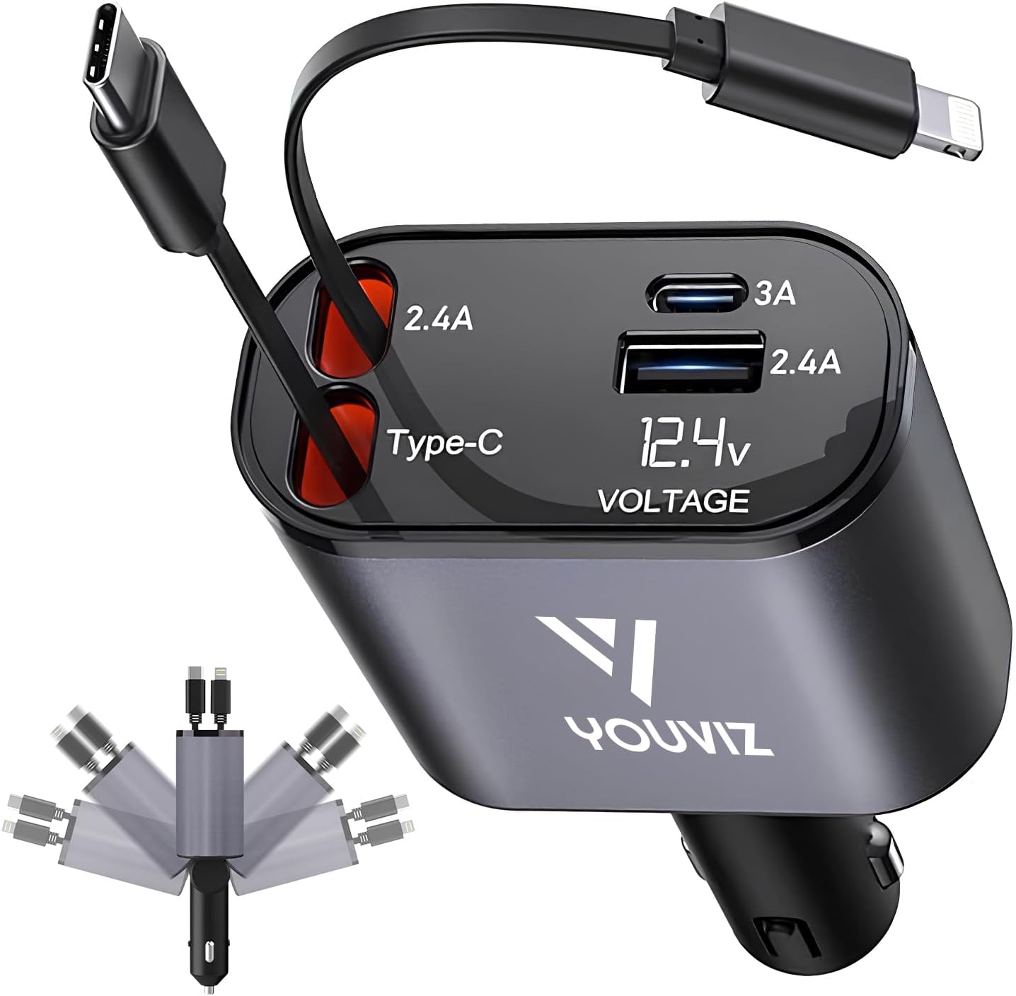 Fast Charge 4-in-1 Retractable Car Charger - Youviz