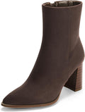 Womens Ankle Boots Pointed Toe Chunky Heel - Comfortable Dress Booties