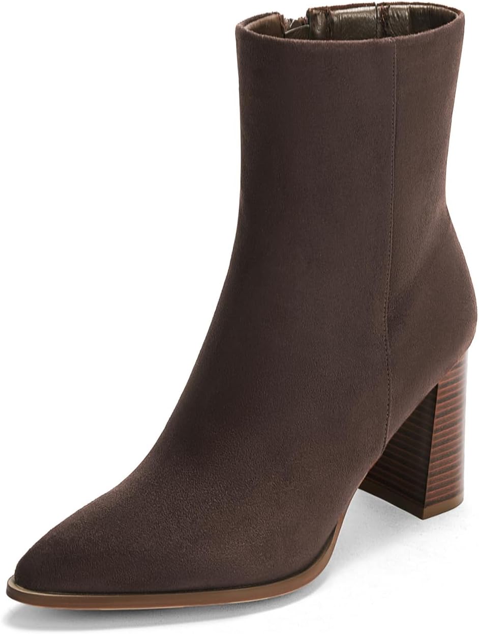 Coutgo Womens Ankle Boots with Chunky Heel and Side Zipper