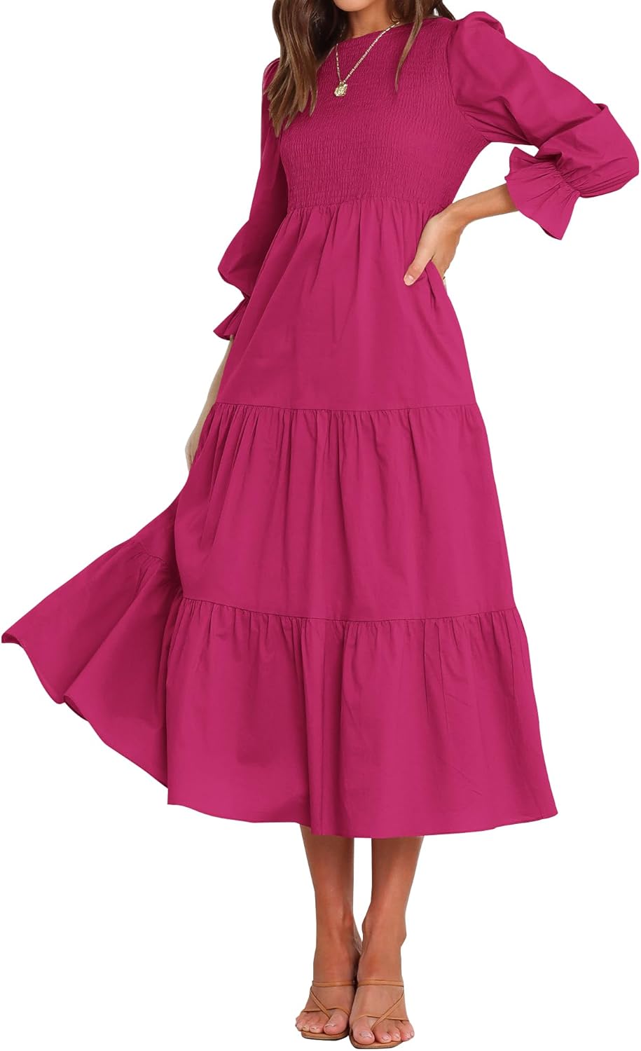 BTFBM Women Casual Long Sleeve Crew Neck Maxi Dress for Fall