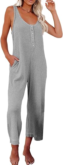 Happy Sailed Women's Casual Sleeveless Front Button Jumpsuit