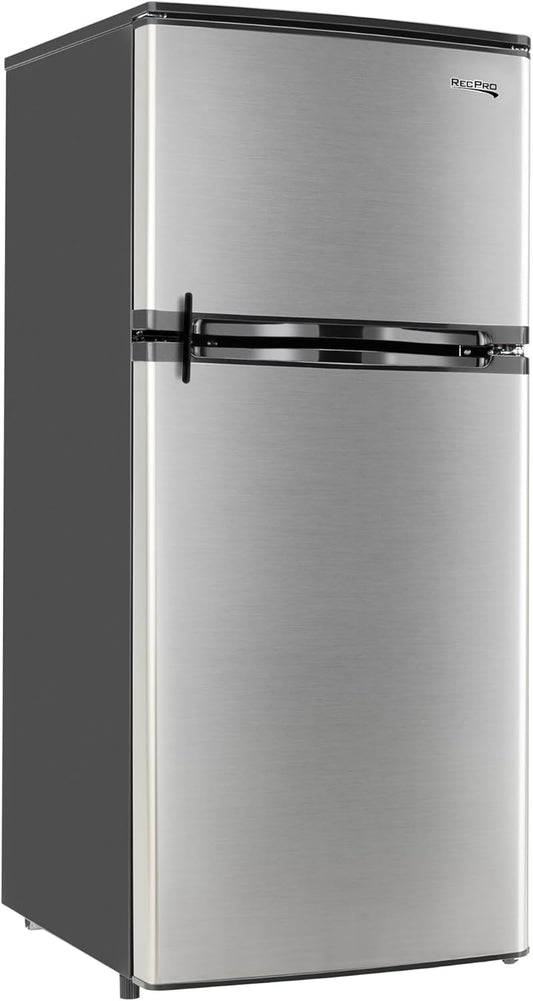 RecPro 4.4 Cu Ft RV Refrigerator: Stainless Steel, Frost-Free