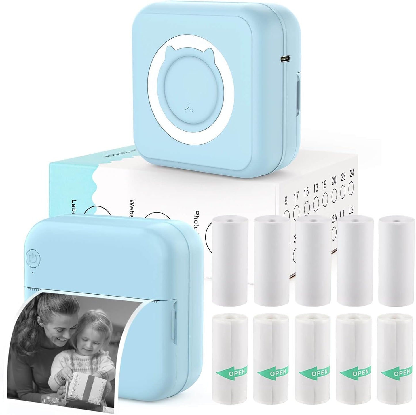 Wireless Pocket Printer with 10 Rolls Paper, Mini Bluetooth Portable - HUIJUTCHEN