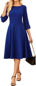 Work Dresses for Women 3/4 Sleeve Fit and Flare Midi