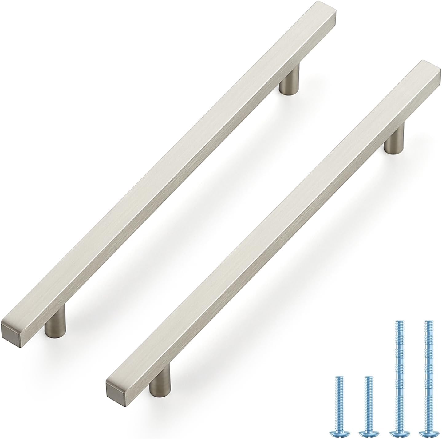 Brushed Nickel Square Cabinet Handles for Kitchen and Drawers