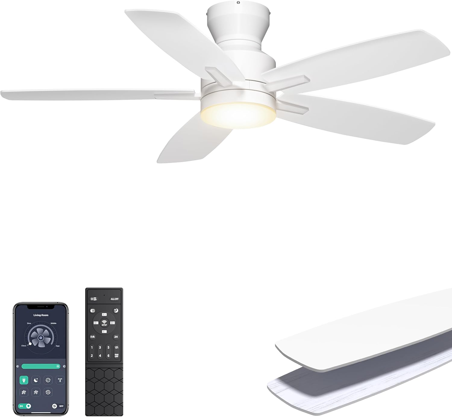 Ohniyou 42ft' Low Profile Ceiling Fan with Light and Remote Control