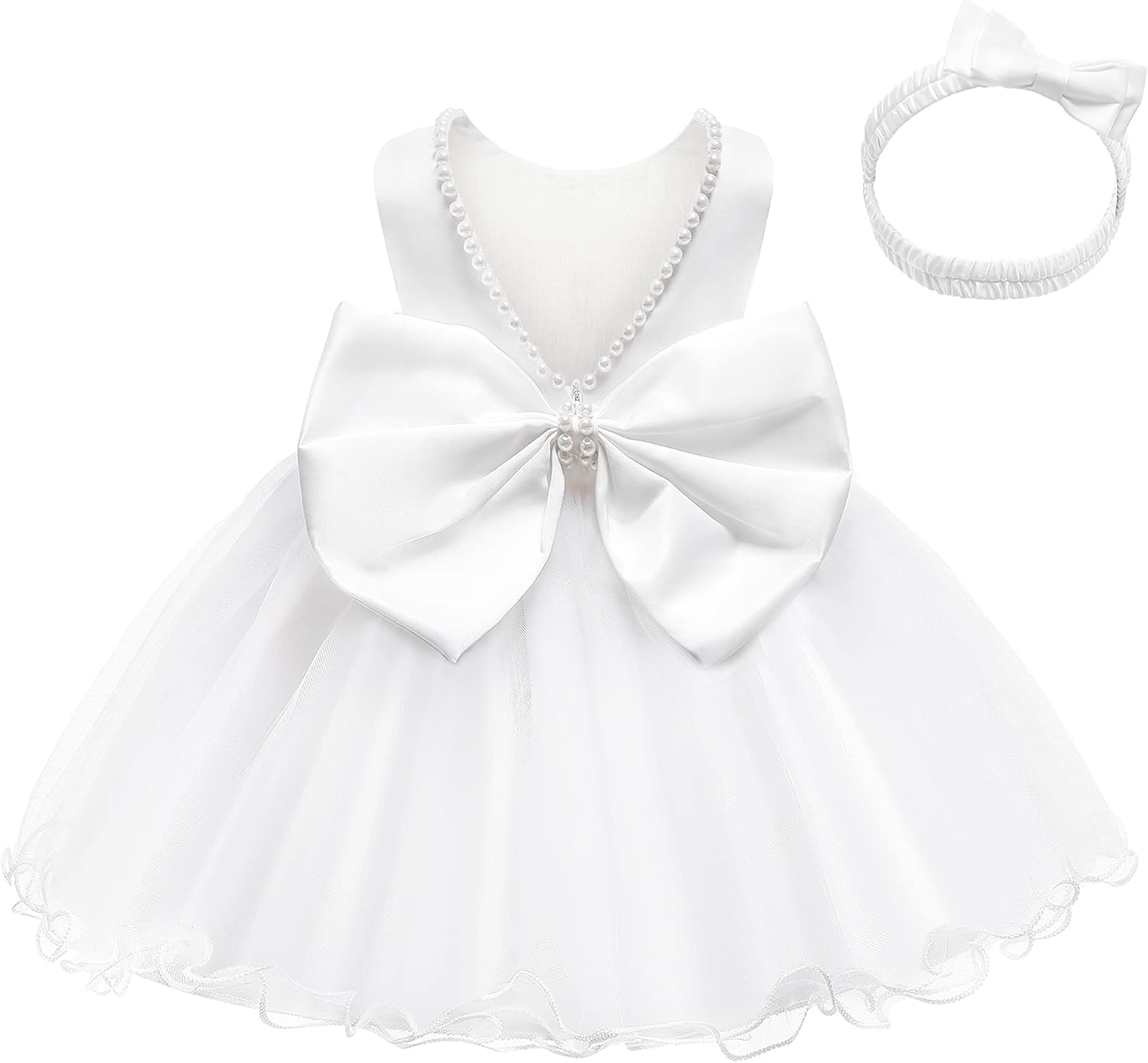 LZH Baby Girls Dress Ruffle Lace Backless Bowknot with Headwear