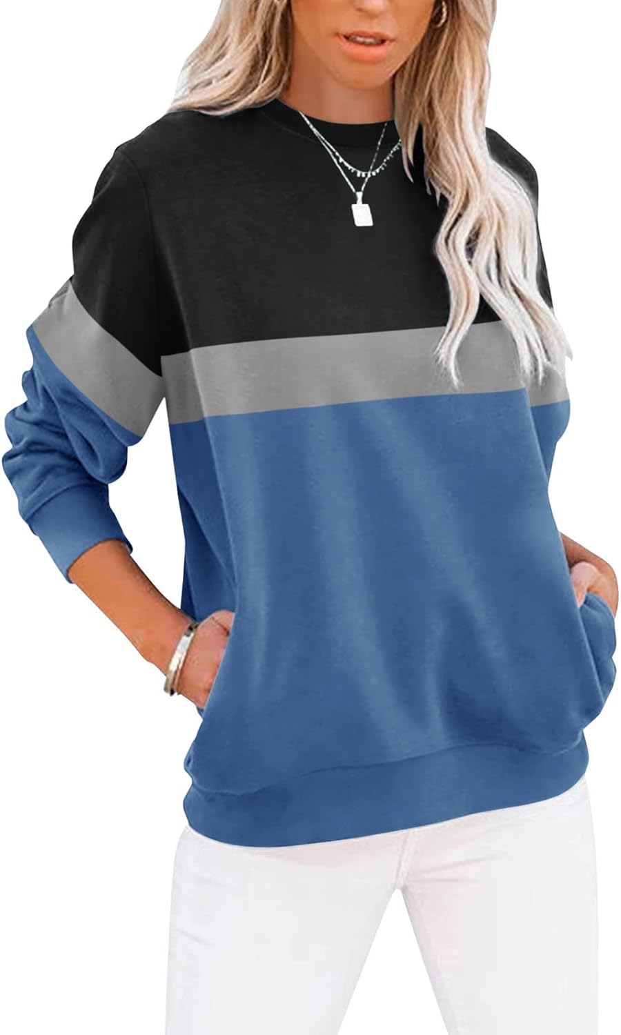 TICTICMIMI Women's Casual Long Sleeve Color Block Sweatshirts