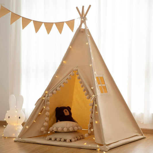 Cozy Kids Teepee Tent with Star Light - Foldable, Cotton Canvas