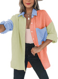 Dokotoo Womens Color Block Button Down Shirt - Oversized Lightweight