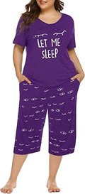 Plus Size Pajama Set Capri Pants and Short Sleeve Top - Comfortable
