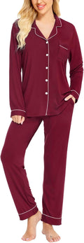 SWOMOG Womens Pajamas Set Long Sleeve Button Down - Soft Modal PJs