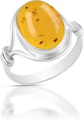 Solid 925 Sterling Silver Amber Gemstone Ring for Women - Timeless