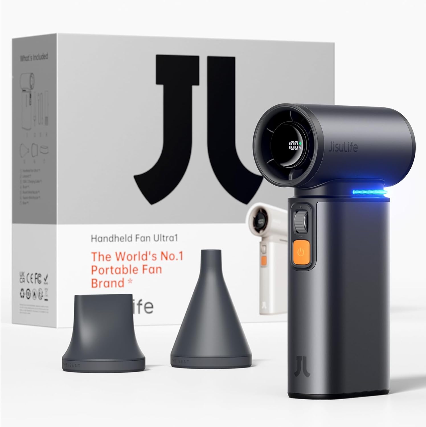 JISULIFE Turbo Fan: 100 Speeds, Rechargeable Battery, LED Display