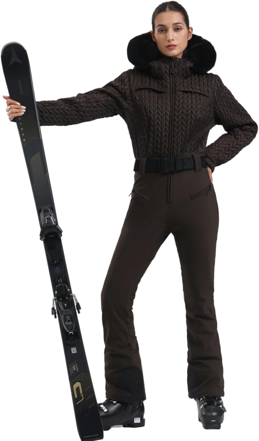 GSOU SNOW Women's Waterproof Ski Suit with Faux Fur Collar