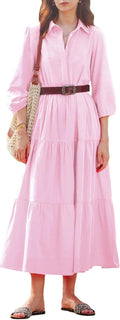 Women Button Down Maxi Shirt Dress Long Sleeve Flowy