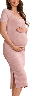 Long Sleeve Maternity Sweater Dress for Fall Winter - Knit Ribbed