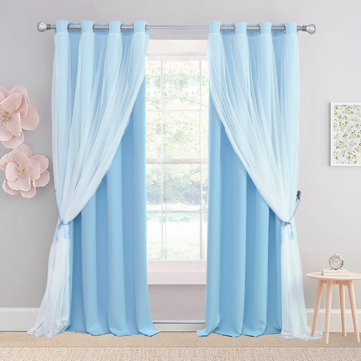 Blue Blackout Curtains for Kids Bedroom, Nursery, Living Room