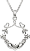 Irish Claddagh Necklace Sterling Silver 925 - Dainty Leaf Clover