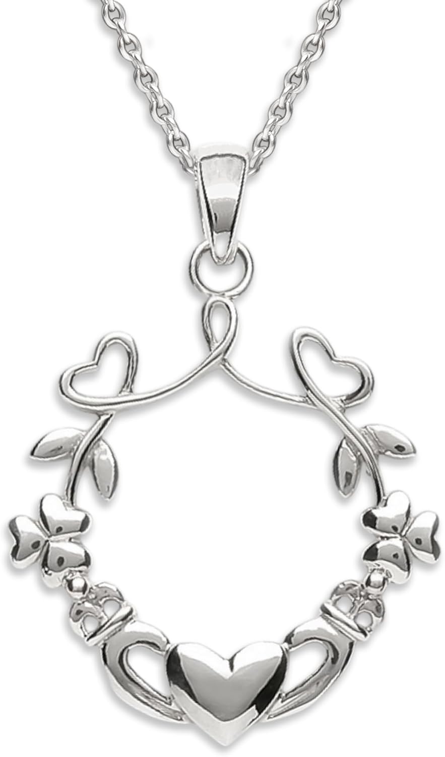 Irish Claddagh Necklace Sterling Silver 925 for Good Luck