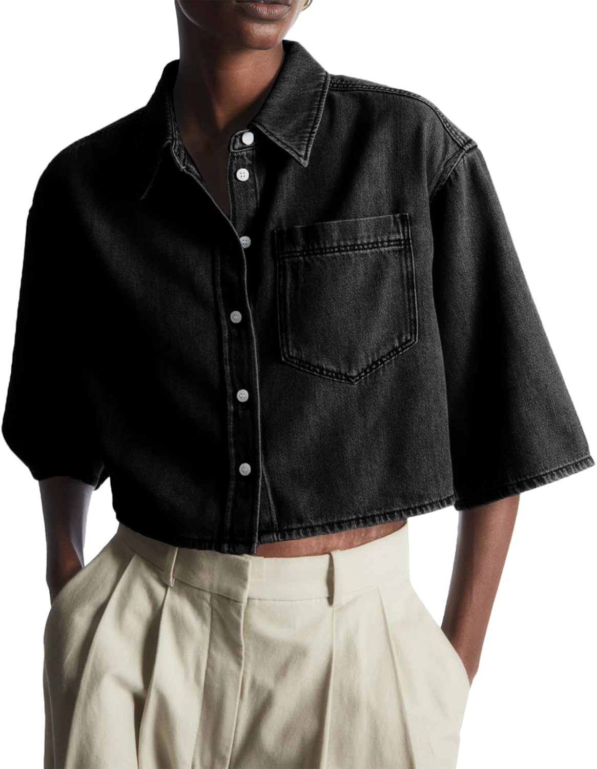 Tankaneo Womens Crop Denim Shirt for Trendy Summer Style