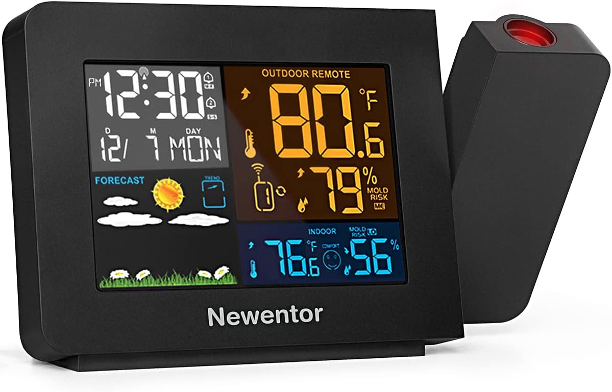Newentor Atomic Projection Alarm Clock with Weather Station Features