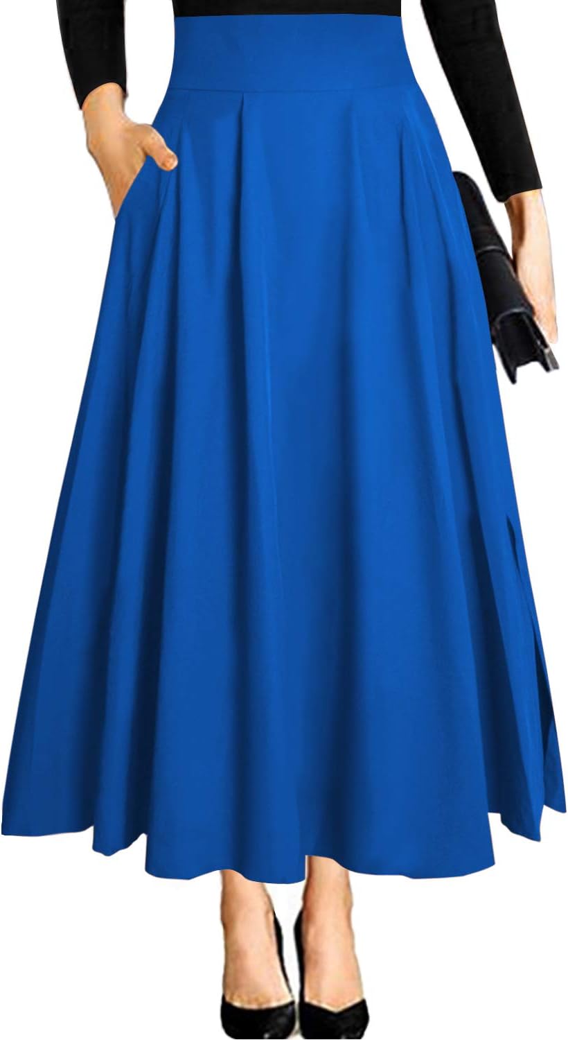 RANPHEE Women's Ankle Length High Waist A-line Flowy Skirt