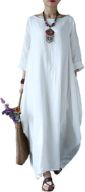 Celmia Women's Cotton Autumn Solid Loose Long Maxi Dress - Comfortable