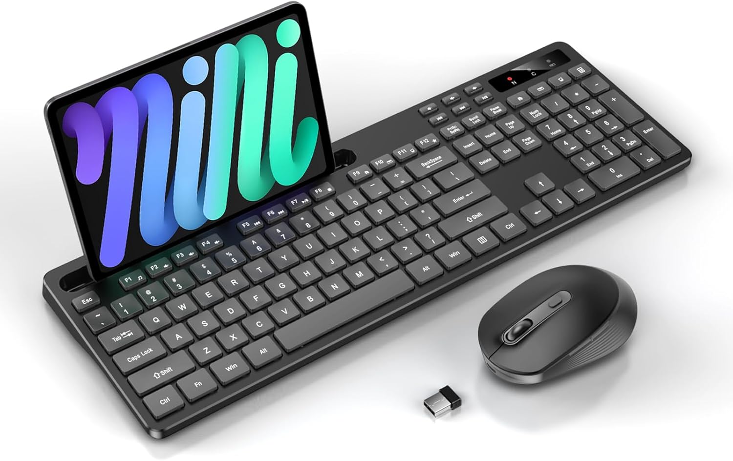 Soueto Wireless Keyboard & Mouse Combo: 22 Shortcuts, Tablet Holder