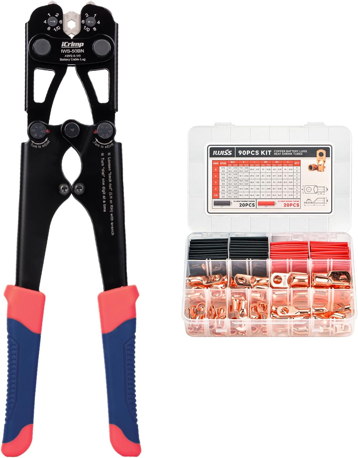 iCrimp Battery Cable Crimping Tool Kit with 90pcs Lugs & Tubes