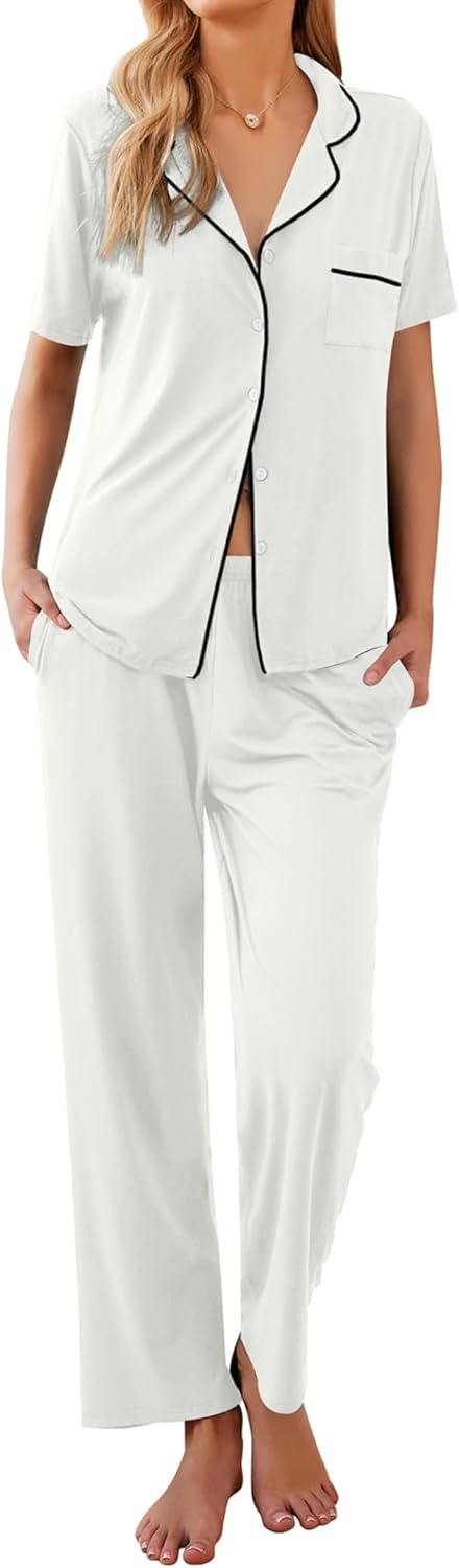 Ekouaer Women Pajamas Set Soft Button Down Sleepwear Pjs