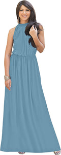 Pastel Blue Maxi Dress for Women - Flowy Sleeveless Formal Gown
