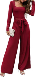 Jumpsuits For Women Dressy Long Sleeve Square Neck - Flattering Wide