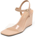 Womens Casual Dressy Wedge Sandals Cute Square Toe Slingback