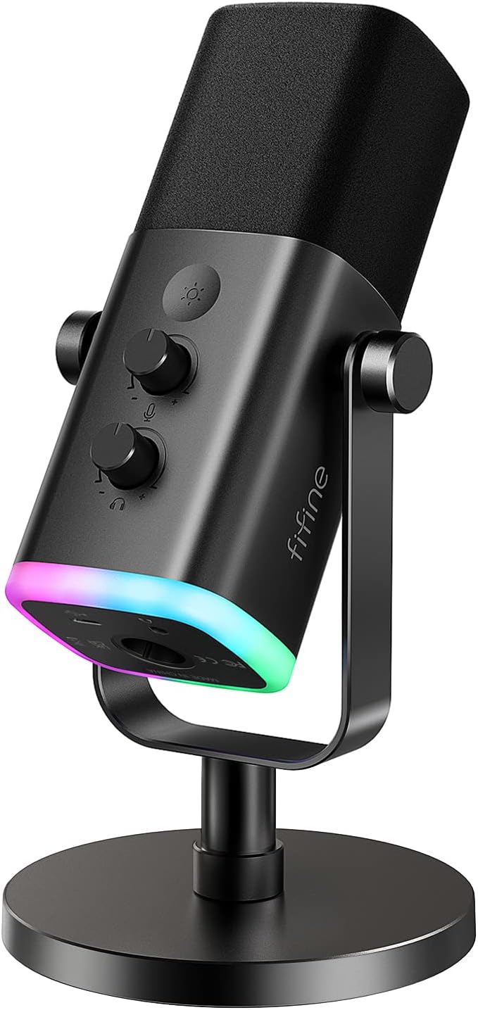 FIFINE Dynamic USB/XLR Podcast Mic with RGB Light
