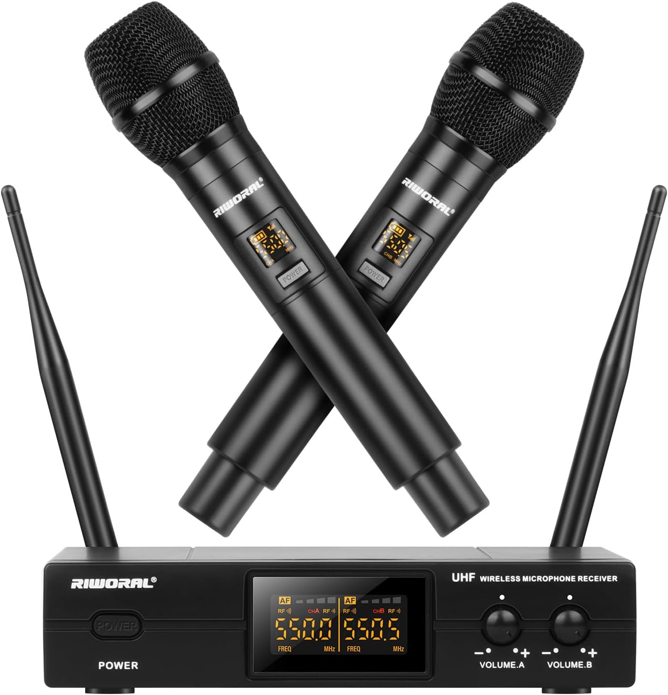 Riworal Wireless Dual Handheld Microphone Set - 180ft Range!