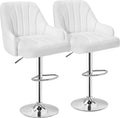 White PU Leather Bar Stools Set of 2 - Adjustable Swivel Counter