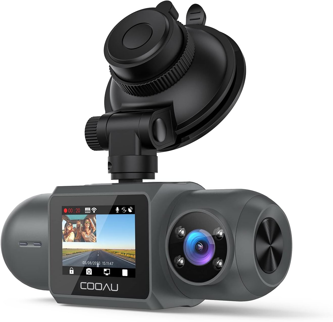 COOAU D30S 4K Dash Cam: Dual 2.5K Front + Inside, Night Vision & GPS