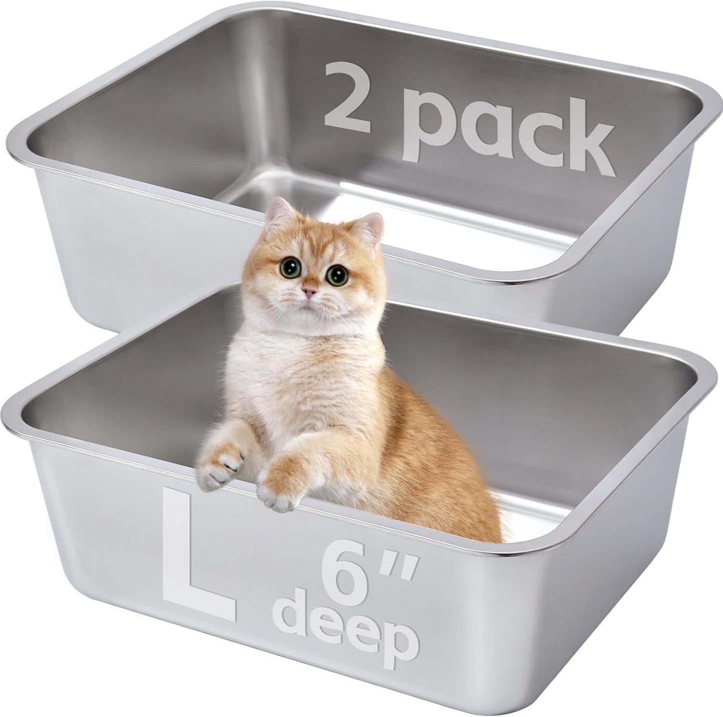 Stainless Steel Litter Box 2 Pack for Easy Cat Care and Cleaning