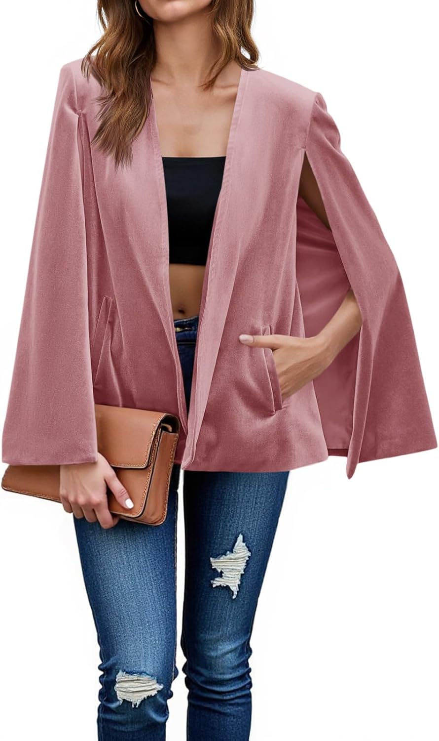 Velvet Cape Blazer Jacket: Chic Open Front Design for Any Event