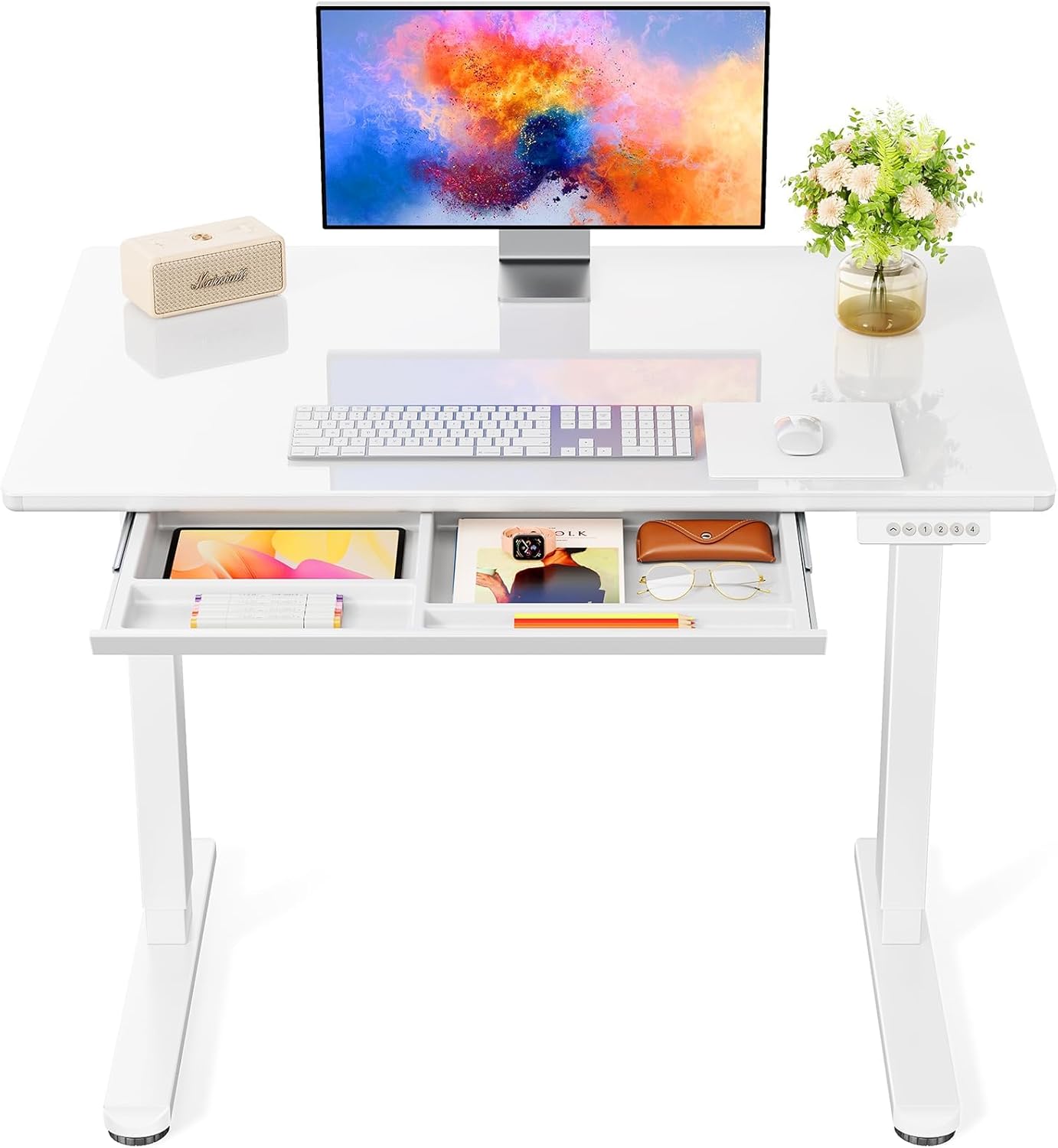 Marsail Glass Electric Standing Desk with Ergonomic Features