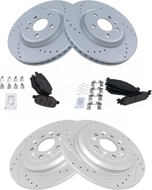 TRQ Brake Rotor Drilled Slotted G-Coated & Metallic Pad Kit