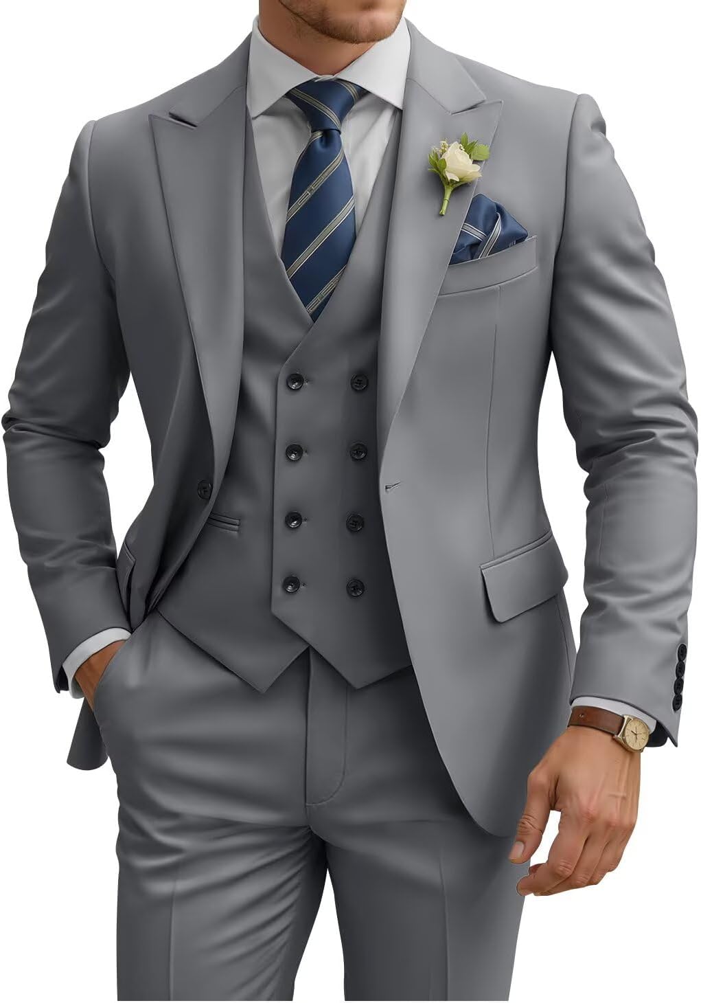 Mens Suit 3 Piece Slim Fit Double Breasted Wedding Tuxedo