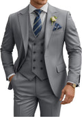 Mens Suit 3 Piece Slim Fit Double Breasted Suit Grey - Tailored Look