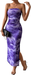 LIGHT DOT Women's Strapless Tie Dye Bodycon Maxi Dress (Style GBSZ)