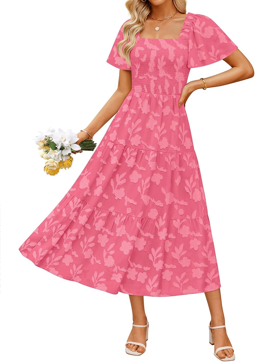 ZESICA Womens Summer Boho Floral Midi Dress for Beach Vibes