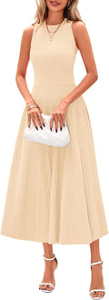 Spring Casual Midi Dress for Women - Flattering A Line Pleated Look