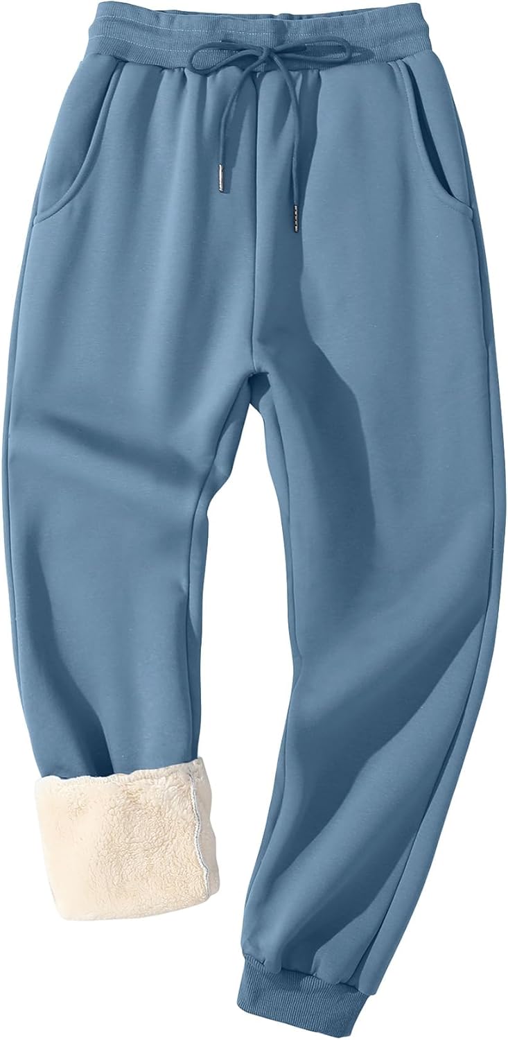 Flygo Men's Fleece Lined Sherpa Sweatpants for Winter Warmth
