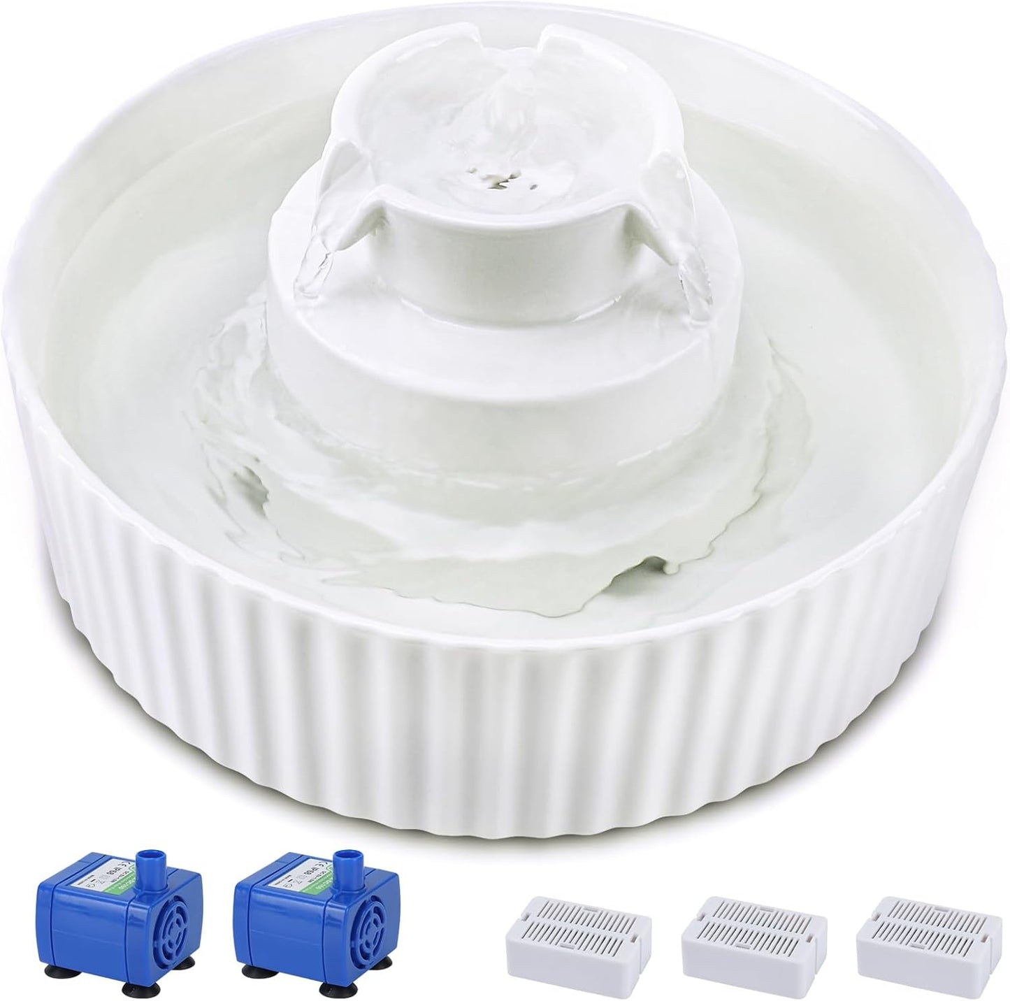 Ceramic Cat Water Fountain with 2.1L Capacity and Quiet Pumps